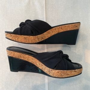 Donald Pliner Patent/Cork Wedge Sexy Slip On Sandals - Black Size 9 narrow
